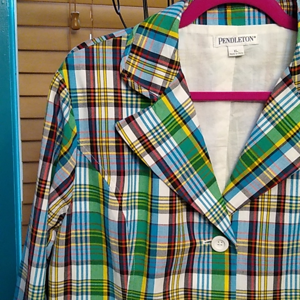 Pendleton Multicolor Plaid Blazer - Green Blue Yellow
